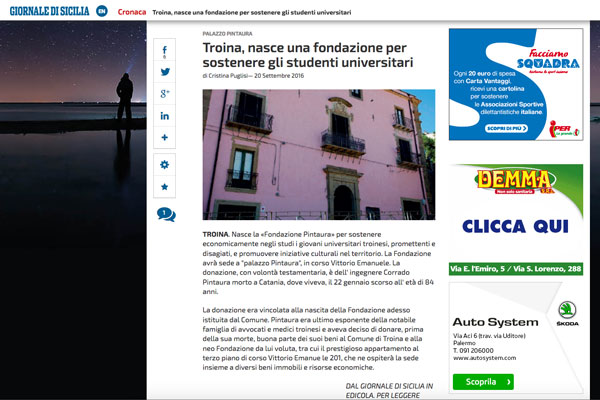 Giornale di Sicilia - nasce la Fondazione a sostegno degli studenti